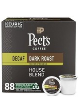 Peet's Coffee House Blend Decaf Dark Roast Coffee K-Cup Pods, 88 Count.