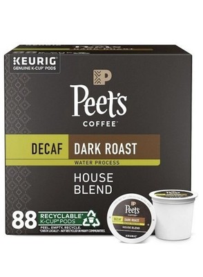 Peet's Coffee House Blend Decaf Dark Roast Coffee K-Cup Pods, 88 Count.