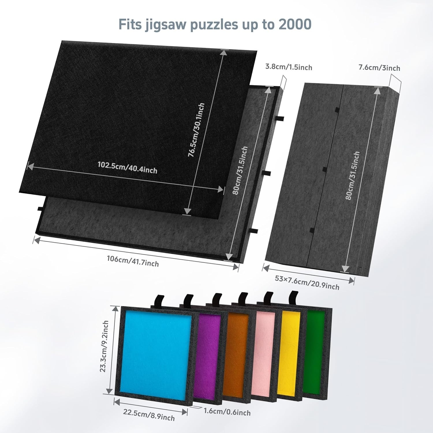 2000 Piece Foldable & Tilting Puzzle Board with 6 Colored Drawers & Cover, Light