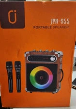 JYX-S55 Portable Bluetooth Speaker 5.25" w/ 2 Wireless Mics, Remote, LED Light