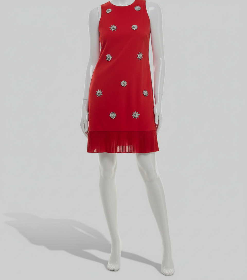 Taylor Women's Red Scuba Crepe Embellished Crewneck Sleeveless Dress Sz 2