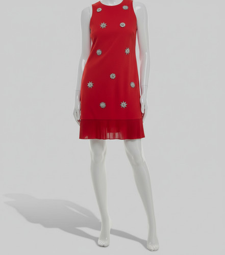 Taylor Women's Red Scuba Crepe Embellished Crewneck Sleeveless Dress Sz 2