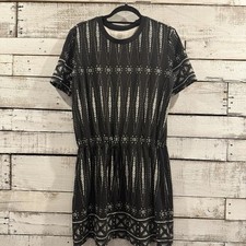 Tory Burch Drawstring T-Shirt Dress Pima Cotton Small S Bologan Geometric Black