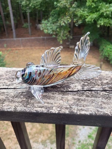 Murano Style Art Glass Fish, Multicolor, 8in Long, Nautical, Koi Fish