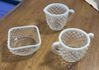 Fenton Hobnail Opalescent Milk Glass Lot of 3 Pieces Cups Dish - Great Condition