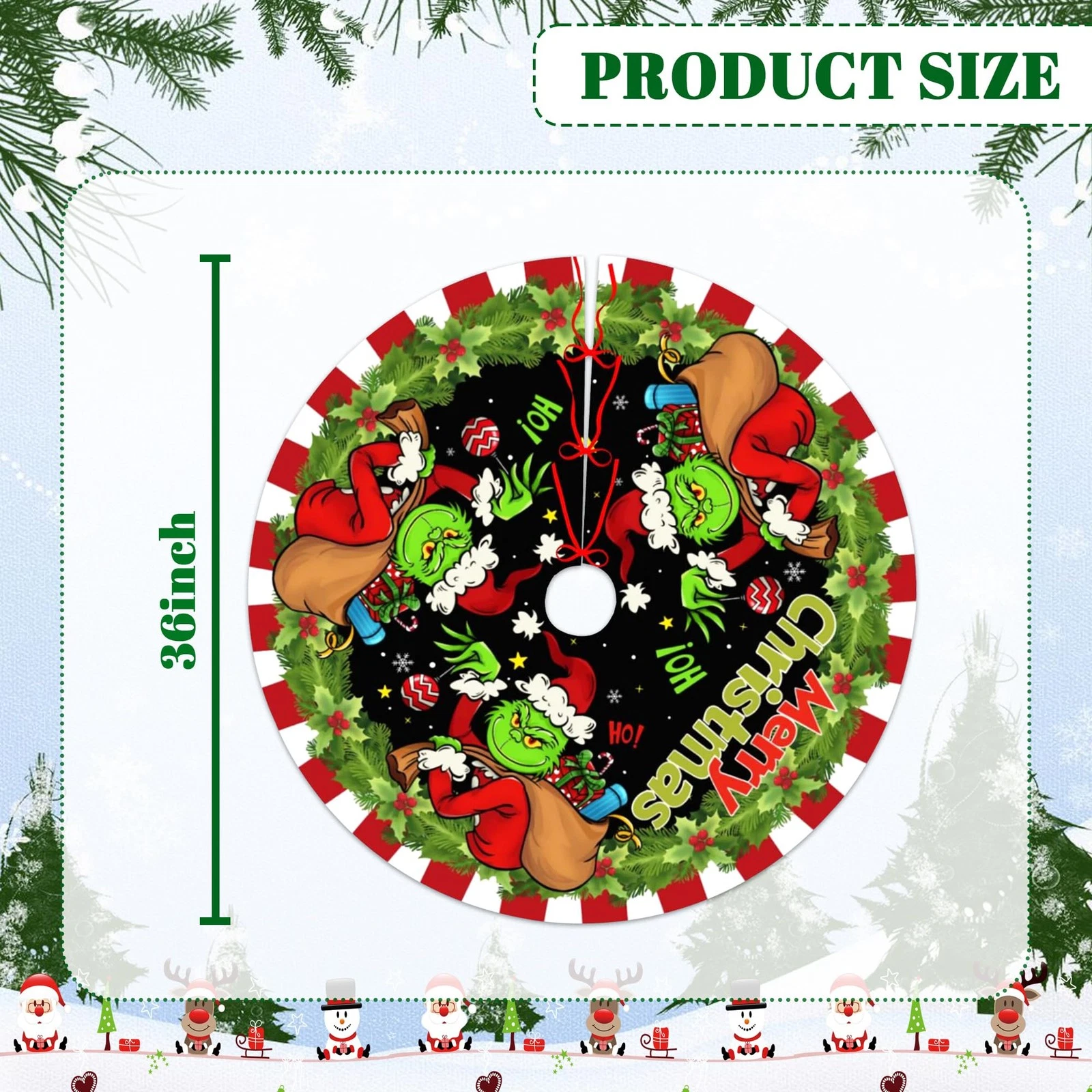 Santa Character Christmas Tree Skirt, Snowflakes Design, Holiday Tree Decor