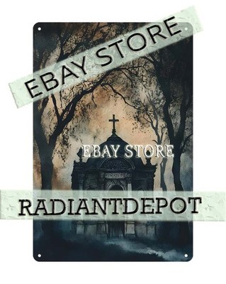Shadow Tomb Chapel Metal Sign mausoleum gothic tomb night
