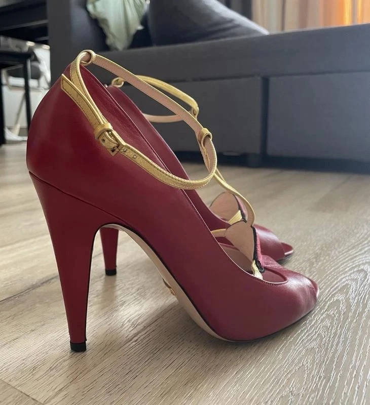 Gucci - Lips T-Bar Talons Chaussures Escarpins EU39,5 Rouge - Rouge - 39.5 - Photo 3/4