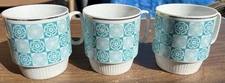 3 Vintage Stackable Coffee Mugs Turquoise Medallion 1970's MCM