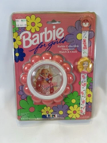 VINTAGE 1993 PINK BARBIE FOR GIRLS TIMEPIECES WATCH + CLOCK SET NEW SEALED NOS