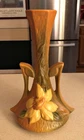 Vintage Roseville Pottery Autumn Brown Yellow Clematis Double Handle Vase #187-7