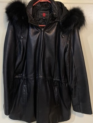 Gallery Petite Genuine Leather Hooded Jacket With pockets Size XL