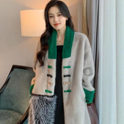 2024 New Luxury Winter Gold Mink Fur Coat Womens Warm Slim Long Mink Fur Jacket