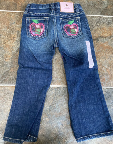 Baby Gap Girls 3 / 3T Blue Jeans  Apple Embroidered Vintage - Foto 1 di 4