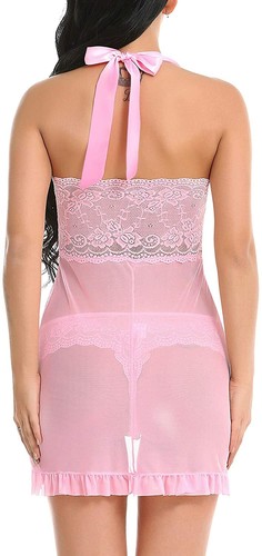 Lingerie for Women Lace Babydoll Bridal Langerie Negligee Ruffle Halter Chemise - Picture 24 of 24