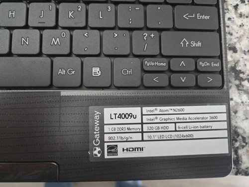 Gateway LT4009u Win 7 Netbook Laptop 10.1” 320GB HDD 1GB Ram Intel Atom N2600 - Picture 3 of 3