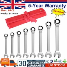 8Pcs 8-19mm Flexible Ratchet Spanner Set Ratcheting Wrench Spanners Fixed-Head
