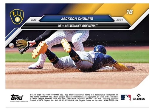 JACKSON CHOURIO RC 2024 TOPPS NOW #16 MILWAUKEE BREWERS - Picture 2 of 2
