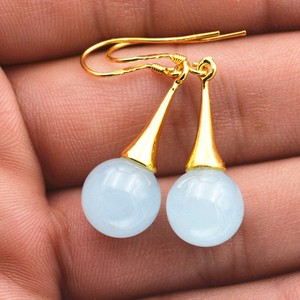 Authentic Beautiful 10mm Multi-color Round Gemstone Beads Dangle Gold-plated Hook Earrings