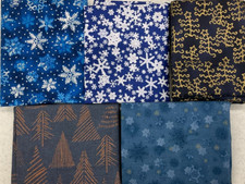 FAT QUARTER BUNDLE OF 5 - FQ966 - BLUE- CHRISTMAS