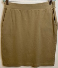 LANDS END Knit Cotton Camel Tan Midi Skirt Side Pockets Size Medium 10/12