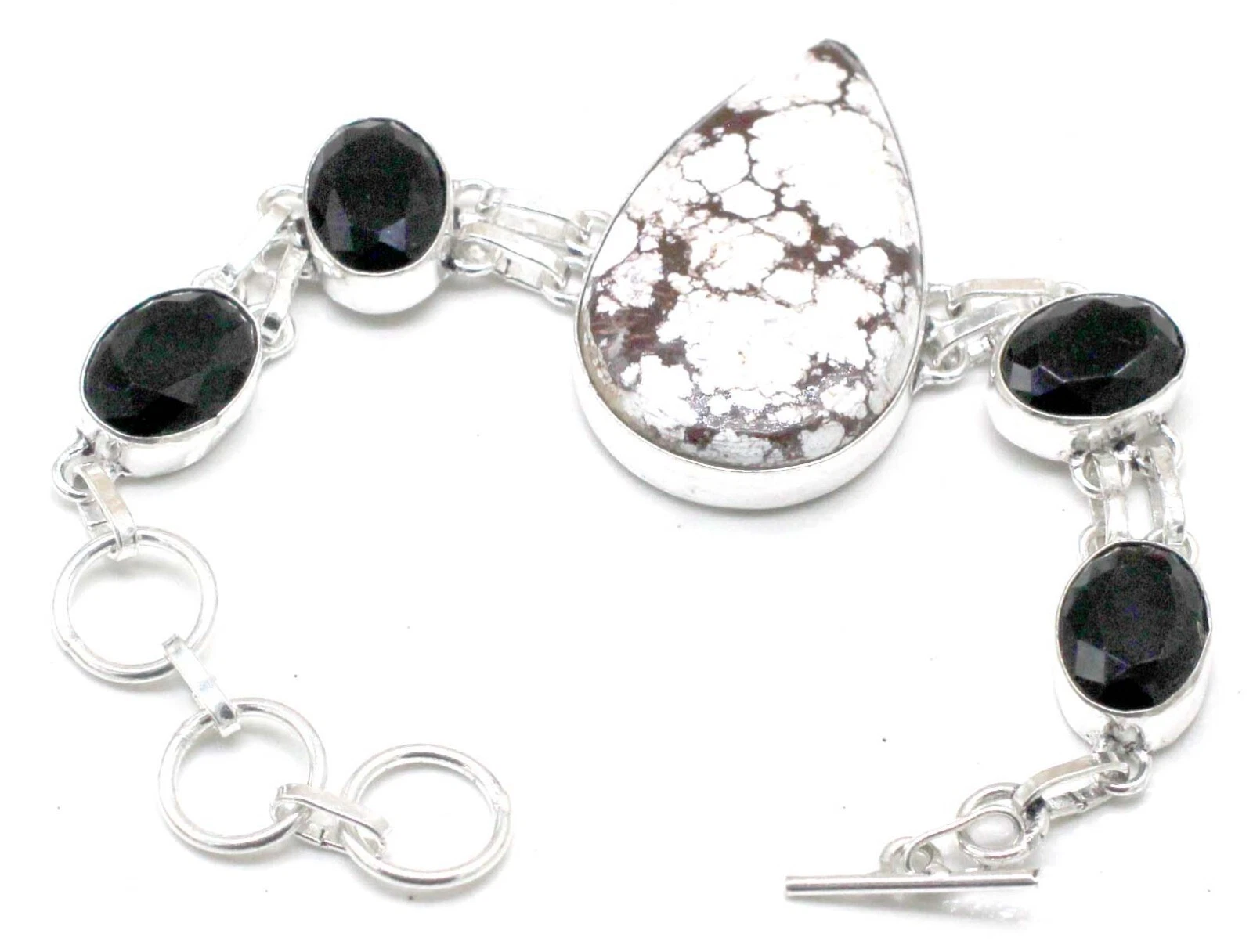 VALENTINO Bracciale in argento sterling 925 con pietre preziose Howlite e Spinello fatto a mano S 7 8"