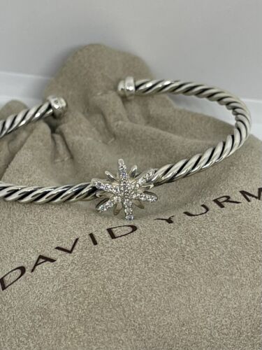 DAVID YURMAN STARBURST CENTER STATION Sterling Silver With Diamonds 3mm Size M