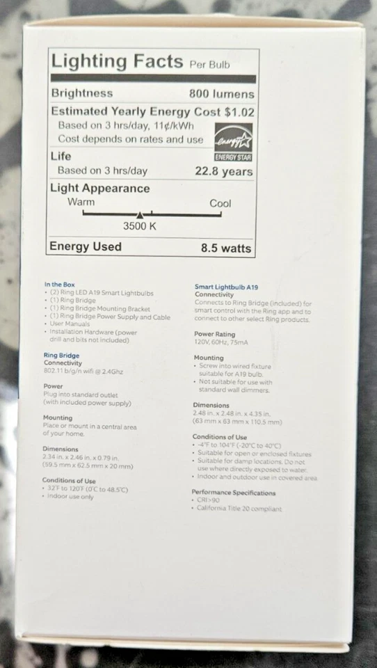 Anillo 60 vatios equivalente A19 bombilla inteligente LED con puente paquete de 2 Foto 2 de 3