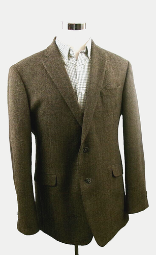 Jos A Bank Brown Blazer Sport Coat Men's 44L Herringbone Elbow Patch Two Button - Picture 2 of 15