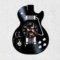 Wanduhr Vinyl Schallplatte Silhouette Gitarre Saul Hudson Deko Slash