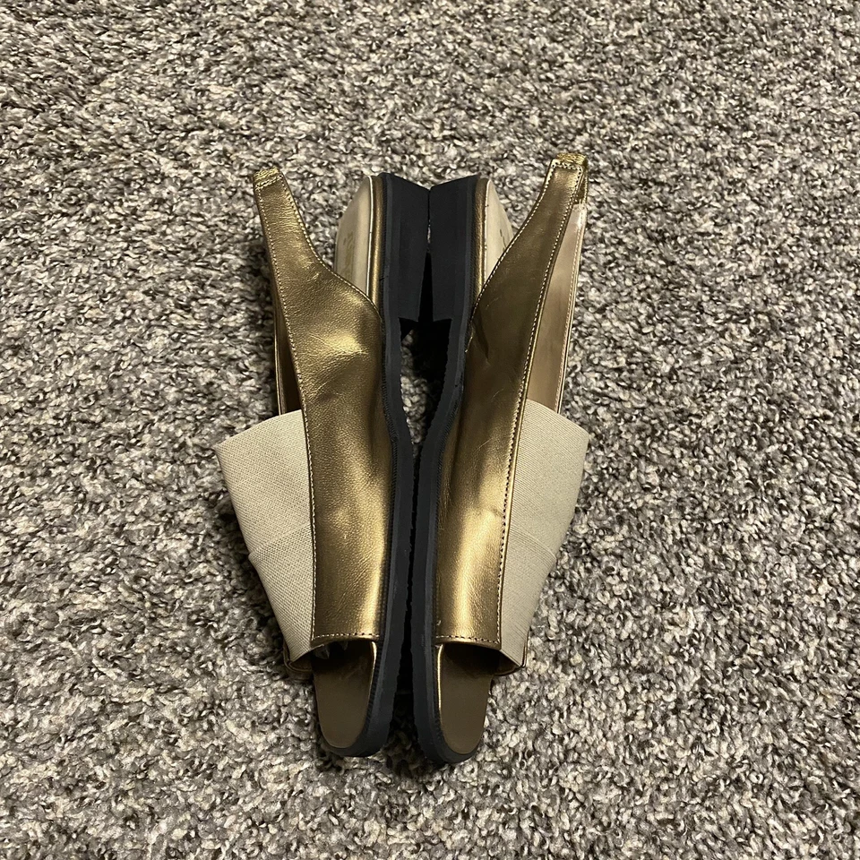 California Magdesians Slingbacks Sz 9 Gold Leather Fabric Sandal Shoes New - Image 2 of 4