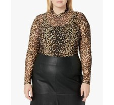City Chic Womens XXL 24 Animal Print Sheer Long Sleeve Bodysuit NWT AA29