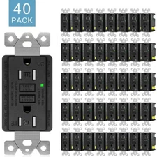 GFCI GFI Outlet 15 Amp Safety Receptacle LED Indicator TR WR with Plate Black×40