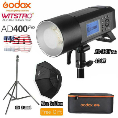 US Godox AD400Pro 400W Studio Strobe Flash+95cm Softbox 2m Stand 