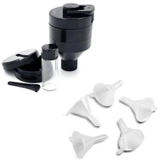 Plastic Spice Funnel Crank Grinder Hand Mill 1.6 Portable Glass Vial + 5 funnels