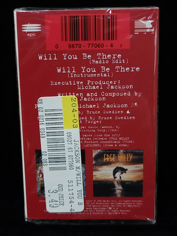 SEALED Michael Jackson Will You Be There Cassette Tape Single Free Willy - Image 3 of 4