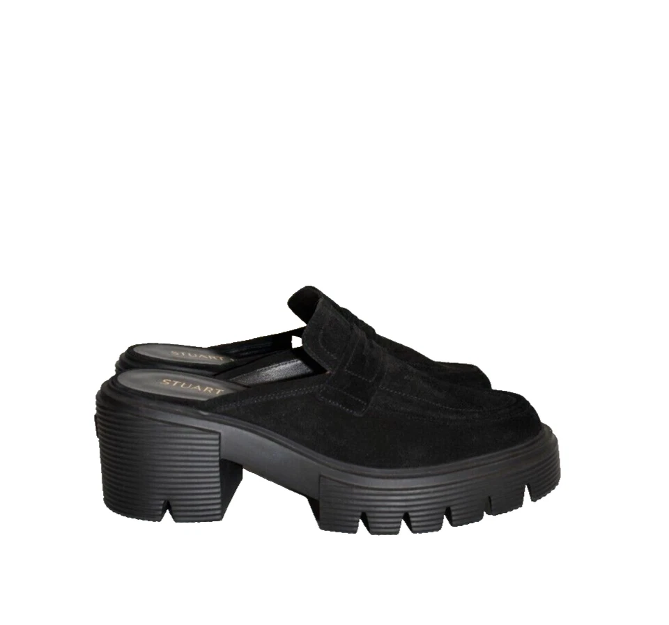 $550 STUART WEITZMAN SOHO MULE PLATFORM SLIP ON SHOES BLACK SUEDE 9.5 (PB41)