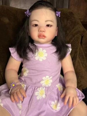 28in Finished Reborn Baby Doll Asian Girl Toddler Hand-Rooted Hair