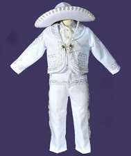 Beautiful 5 pieces Boy Charro Suit,White / Silver Charro Suit Bautizo,Charro 2T