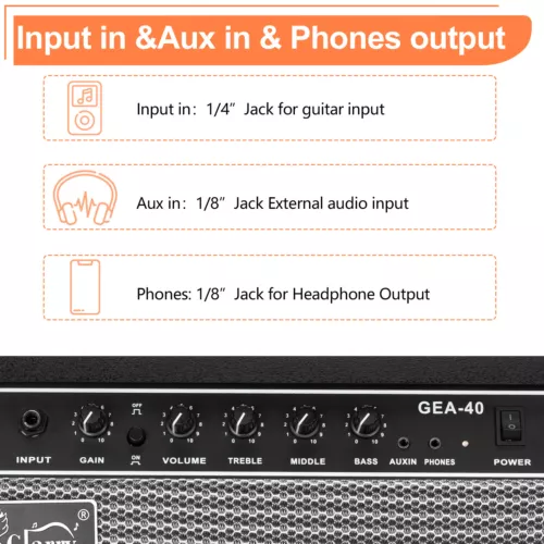 Glarry 40W GEA-40 Electric Guitar Amplifier Black - Picture 9 of 11