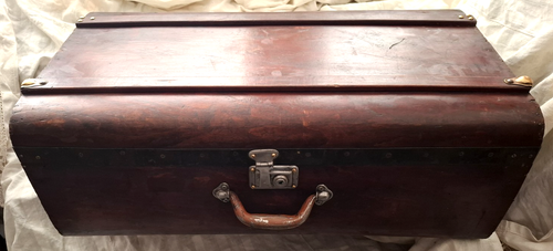 EINZIGARTIGES HANDGEFERTIGTES HOLZGEPÄCK VINTAGE GRIECHISCHE QUALITÄT BRAUN GESCHWUNGEN REISEN ΒOX
