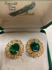 Vibrant vintage Genuine green emerald Paula Shell pierced  post  earings #S00