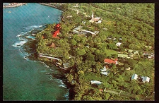 vintage over view Kailua Kona harbor Hawaii Air Tour Service postcard