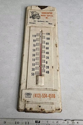 Vintage Chicopee Massachusetts Mason Supplies Inc Advertising Metal Thermometer - 第 1/10 張圖片