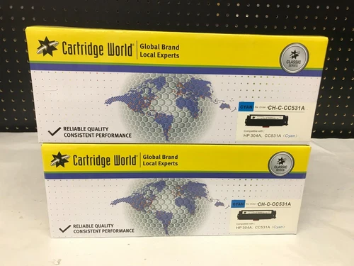 Lot of 2 CC531A 304A Cyan Toner Cartridge by Cartridge World Reman