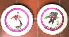 Set of 2 Plates Italy? Man and Woman Wine Theme Unusual 8" Portelan Imperial