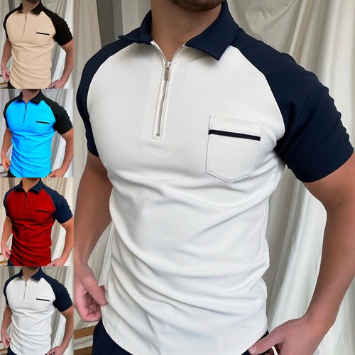 Mens Polo Shirts Casual Zip Sports Golf 