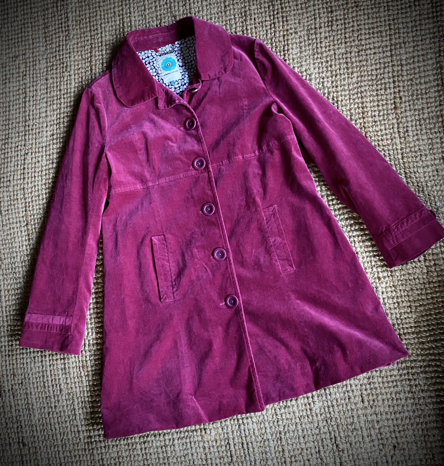 PreLoved ‘White Stuff’ LongLength Cerise Pink Velvet Jacket Uk18 EU