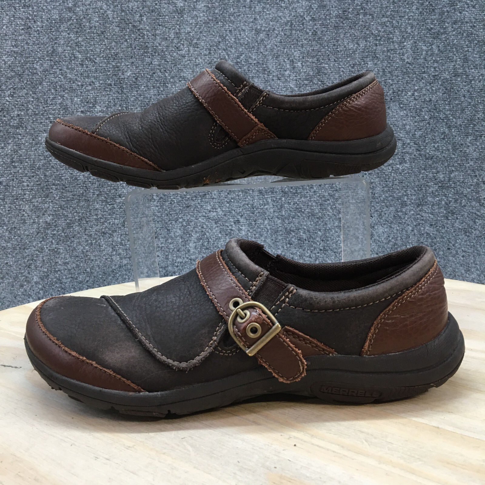 Merrell Shoes Womens 8 Dassie Buckle Loafers Brown Leather Slip On Flats  J69076 | eBay
