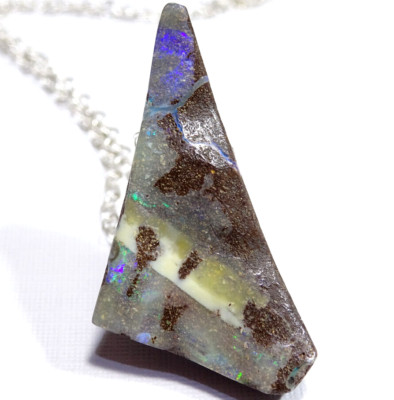 AUSTRALISCHER BOULDER OPAL Naturl Anhänger Silber 925 Halskette Kette siehe VIDEO